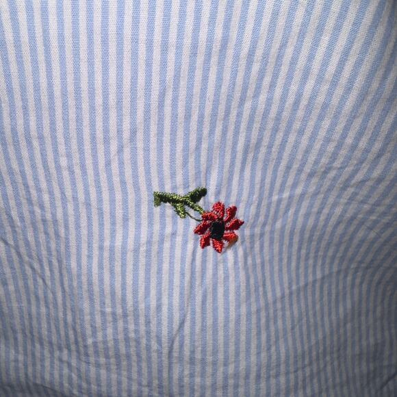 Love Potion Blue & White floral Striped Button Down Shirt women’s Size Large - Picture 6 of 6